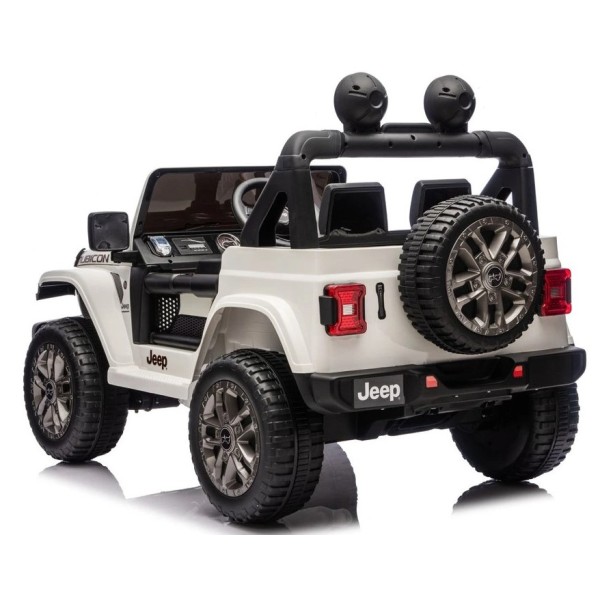 Ηλεκτροκίνητο Παιδικό Αυτοκίνητο Licensed Wrangler Rubicon Διθέσιο 24v λευκό με δερμάτινα καθίσματα και ελαστικά τύπου αυτοκινήτου