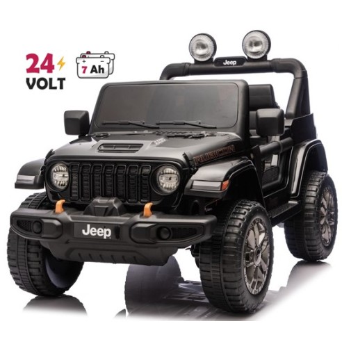 Ηλεκτροκίνητο Παιδικό Αυτοκίνητο Licensed Wrangler Rubicon Διθέσιο 24v Μαύρο με δερμάτινα καθίσματα και ελαστικά τύπου αυτοκινήτου