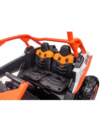 Ηλεκτροκίνητο παιδικό αυτοκίνητο Διθέσιο Licensed Can AM Maverick UTV 24V με δερμάτινα καθίσματα και ελαστικά τύπου αυτοκινήτου σε πορτοκαλί