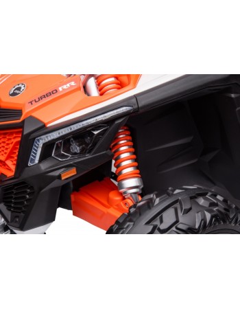 Ηλεκτροκίνητο παιδικό αυτοκίνητο Διθέσιο Licensed Can AM Maverick UTV 24V με δερμάτινα καθίσματα και ελαστικά τύπου αυτοκινήτου σε πορτοκαλί