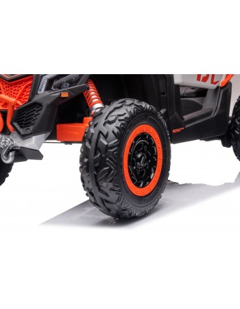 Ηλεκτροκίνητο παιδικό αυτοκίνητο Διθέσιο Licensed Can AM Maverick UTV 24V με δερμάτινα καθίσματα και ελαστικά τύπου αυτοκινήτου σε πορτοκαλί