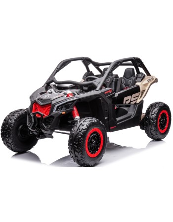 Ηλεκτροκίνητο παιδικό αυτοκίνητο Διθέσιο Licensed Can AM Maverick UTV 24V με δερμάτινα καθίσματα και ελαστικά τύπου αυτοκινήτου σε μαύρο χρυσό