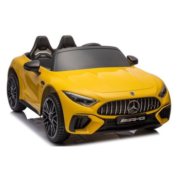 Ηλεκτροκίνητο Παιδικό αυτοκίνητο Licensed Mercedes AMG SL63 12V με δερμάτινα καθίσματα και ελαστικά τύπου αυτοκινήτου σε κίτρινο