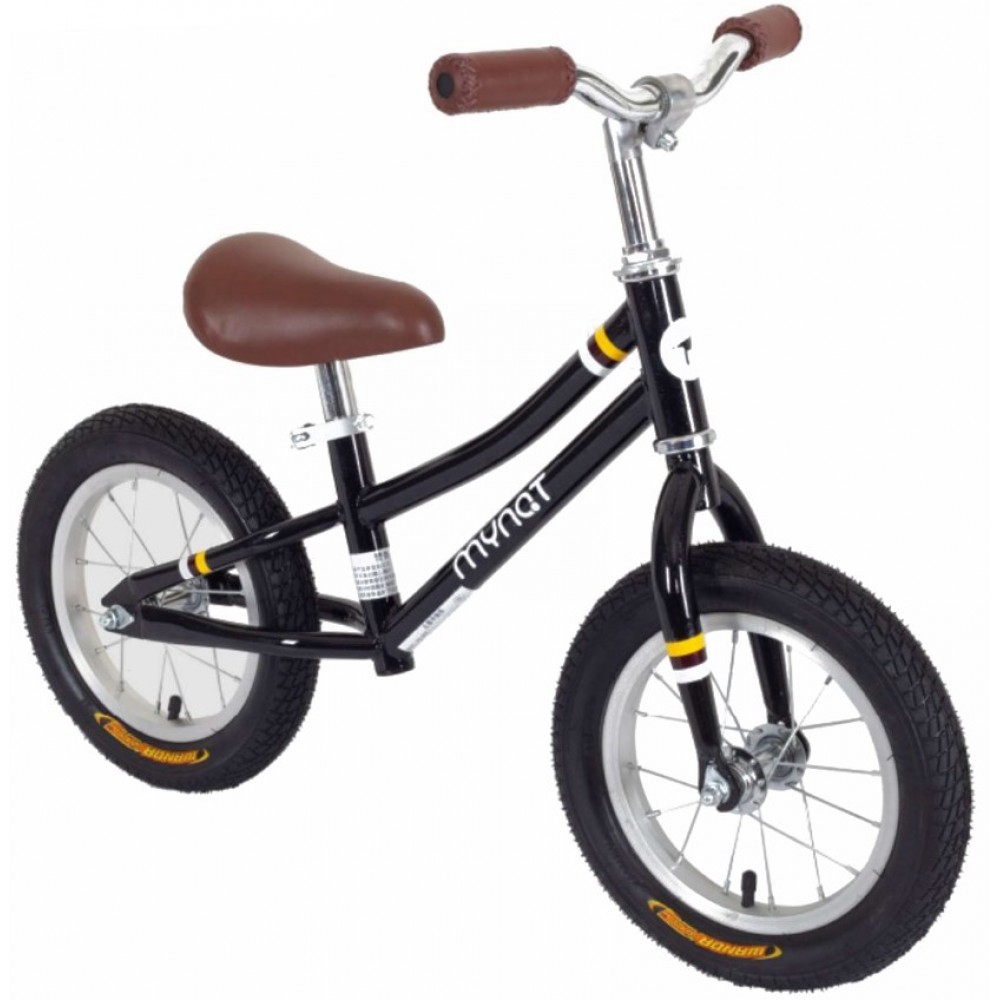 kid balance bike Mynat vintage with leather seat Black