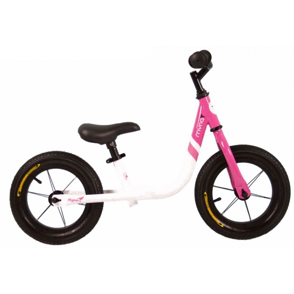 kid balance bike Mynat with leather seat white pink 