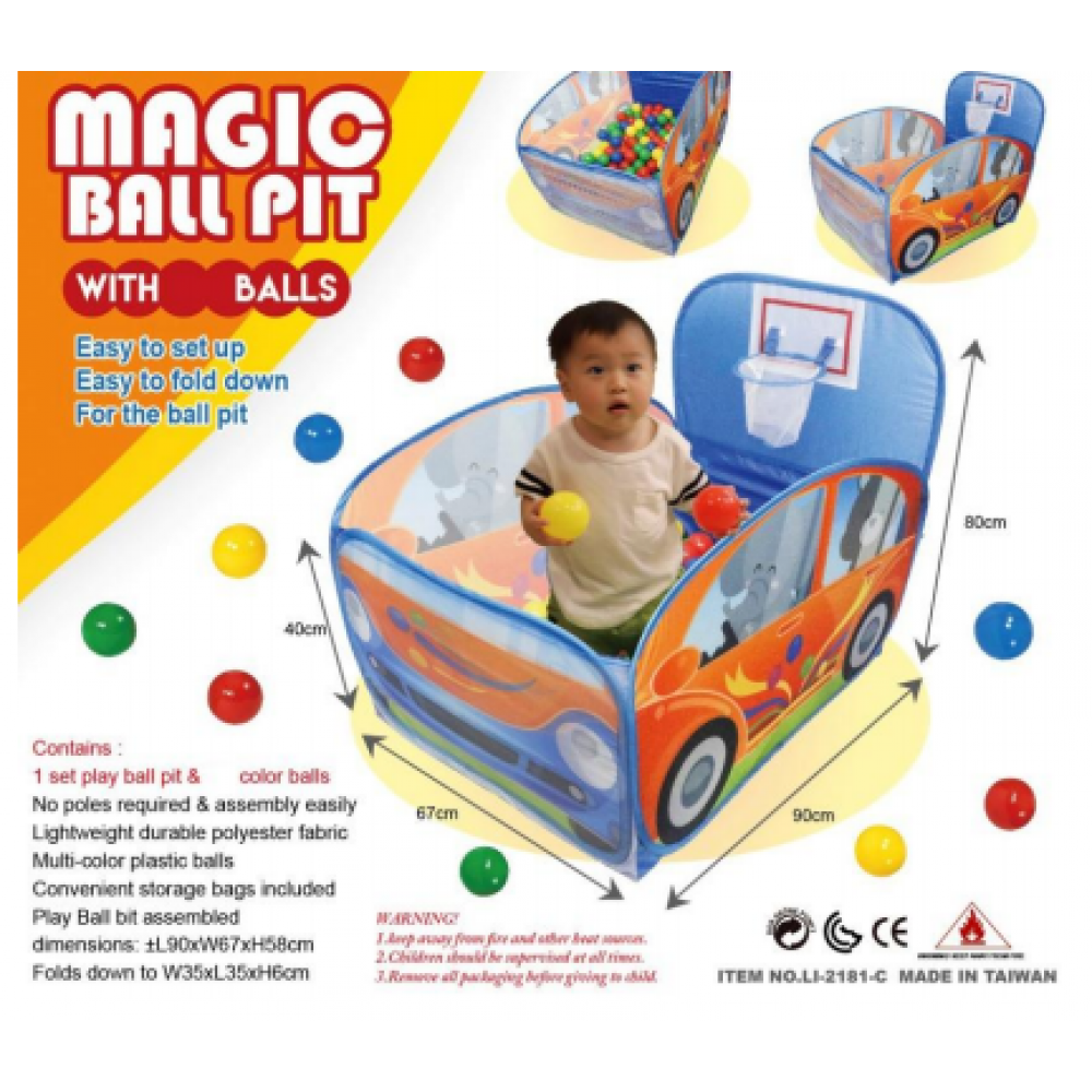 Παιδικός Παιδότοπος Παιχνιδιού Magic Car Ball pit 2 σε 1 με 100 μπαλάκια 