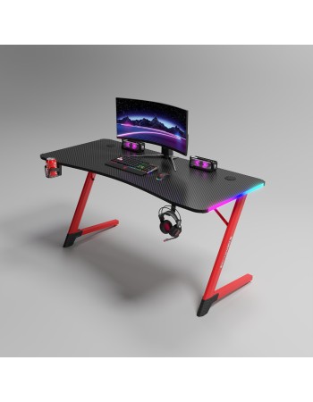 Γραφείο Gaming με φωτισμό RGB υφή ανθρακονήματος και μεταλλικό σκελετό Μαύρο - Κόκκινο 120x60x75cm