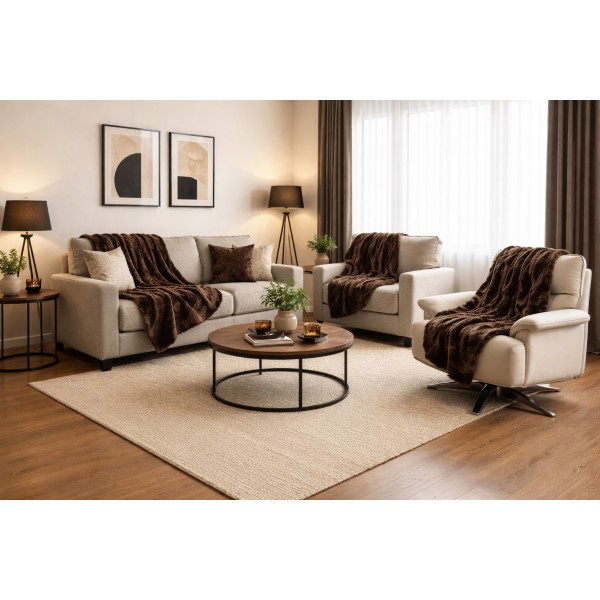 Σετ Ριχτάρια 3 τεμαχίων για διθέσιο, τριθέσιο καναπέ και πολυθρόνα σε καφέ χρώμα