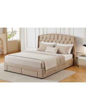 Διπλό Κρεβάτι Monaco Velvet 160x200c σε μπεζ χρώμα με αποθηκευτικό χώρο