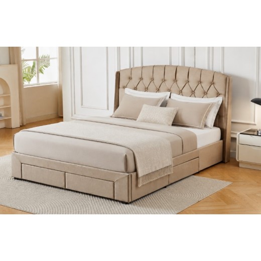 Διπλό Κρεβάτι Monaco Velvet 160x200c σε μπεζ χρώμα με αποθηκευτικό χώρο