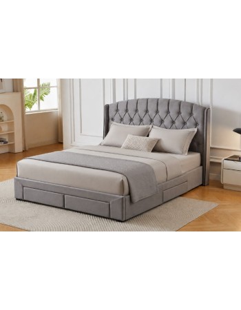 Διπλό Κρεβάτι Monaco Velvet 160x200c σε γκρι χρώμα με αποθηκευτικό χώρο