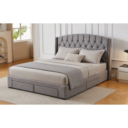 Διπλό Κρεβάτι Monaco Velvet 160x200c σε γκρι χρώμα με αποθηκευτικό χώρο