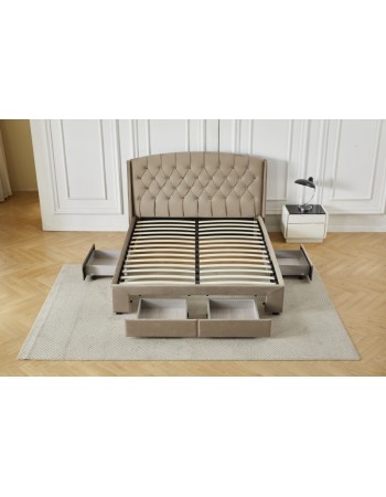 Διπλό Κρεβάτι Monaco Velvet 160x200c σε μπεζ χρώμα με αποθηκευτικό χώρο