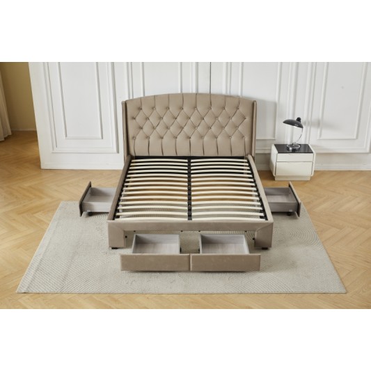 Διπλό Κρεβάτι Monaco Velvet 160x200c σε μπεζ χρώμα με αποθηκευτικό χώρο