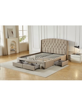 Διπλό Κρεβάτι Monaco Velvet 160x200c σε μπεζ χρώμα με αποθηκευτικό χώρο