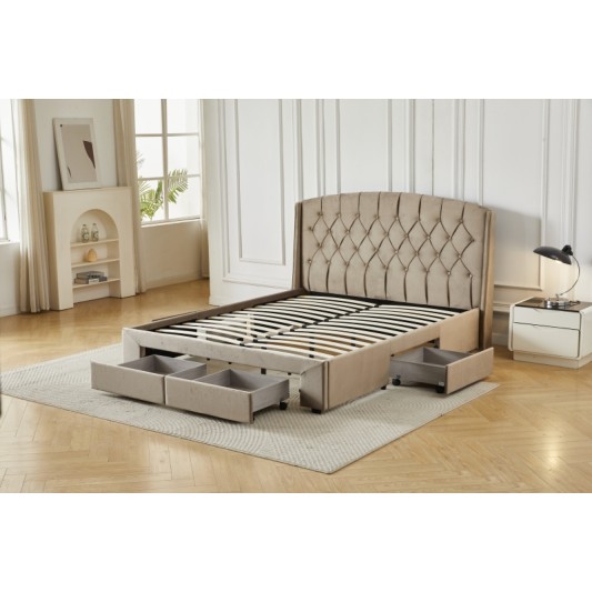 Διπλό Κρεβάτι Monaco Velvet 160x200c σε μπεζ χρώμα με αποθηκευτικό χώρο