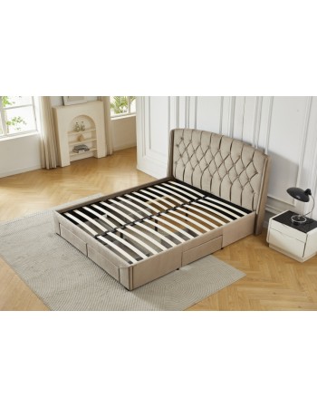Διπλό Κρεβάτι Monaco Velvet 160x200c σε μπεζ χρώμα με αποθηκευτικό χώρο