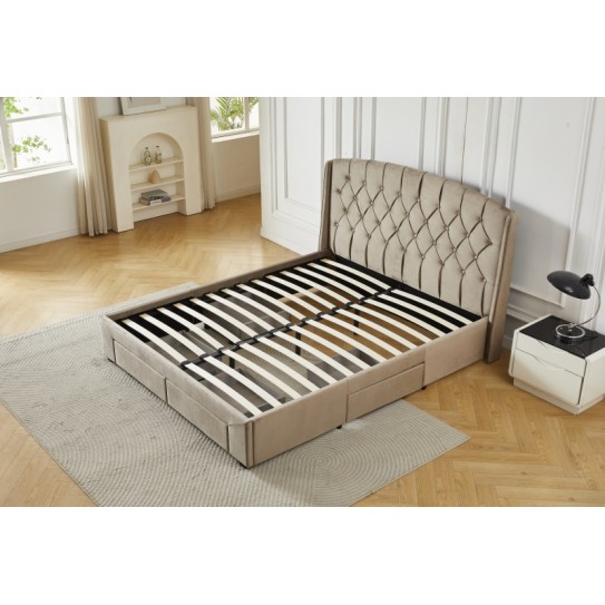 Διπλό Κρεβάτι Monaco Velvet 160x200c σε μπεζ χρώμα με αποθηκευτικό χώρο