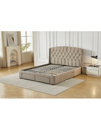 Διπλό Κρεβάτι Monaco Velvet 160x200c σε μπεζ χρώμα με αποθηκευτικό χώρο