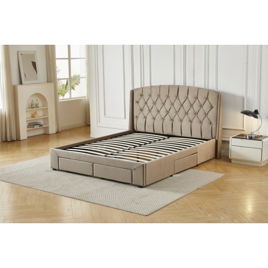 Διπλό Κρεβάτι Monaco Velvet 160x200c σε μπεζ χρώμα με αποθηκευτικό χώρο