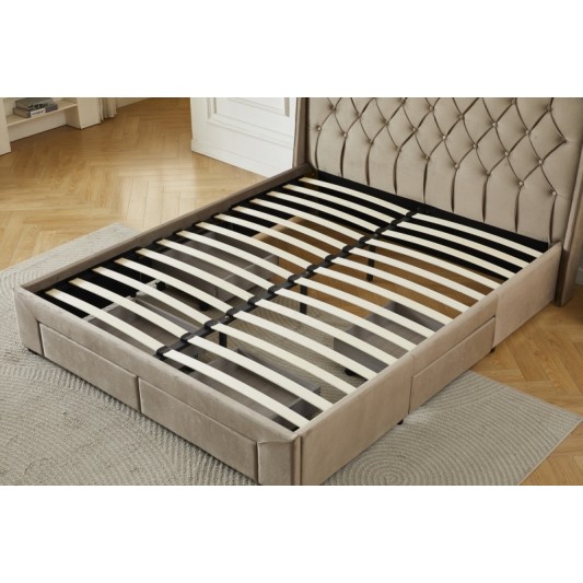 Διπλό Κρεβάτι Monaco Velvet 160x200c σε μπεζ χρώμα με αποθηκευτικό χώρο