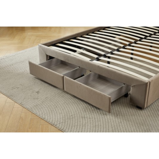 Διπλό Κρεβάτι Monaco Velvet 160x200c σε μπεζ χρώμα με αποθηκευτικό χώρο