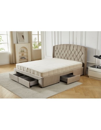 Διπλό Κρεβάτι Monaco Velvet 160x200c σε μπεζ χρώμα με αποθηκευτικό χώρο