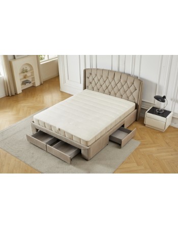 Διπλό Κρεβάτι Monaco Velvet 160x200c σε μπεζ χρώμα με αποθηκευτικό χώρο