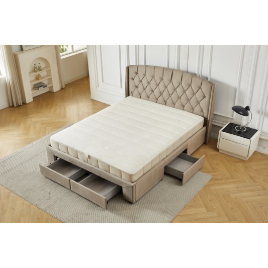 Διπλό Κρεβάτι Monaco Velvet 160x200c σε μπεζ χρώμα με αποθηκευτικό χώρο