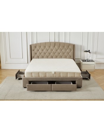 Διπλό Κρεβάτι Monaco Velvet 160x200c σε μπεζ χρώμα με αποθηκευτικό χώρο