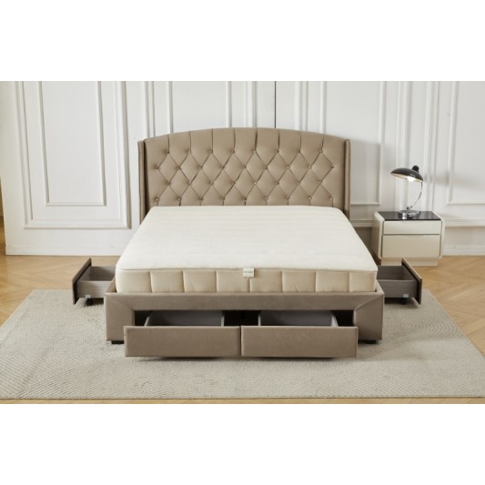 Διπλό Κρεβάτι Monaco Velvet 160x200c σε μπεζ χρώμα με αποθηκευτικό χώρο