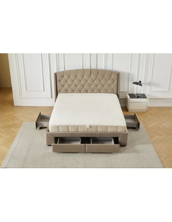 Διπλό Κρεβάτι Monaco Velvet 160x200c σε μπεζ χρώμα με αποθηκευτικό χώρο