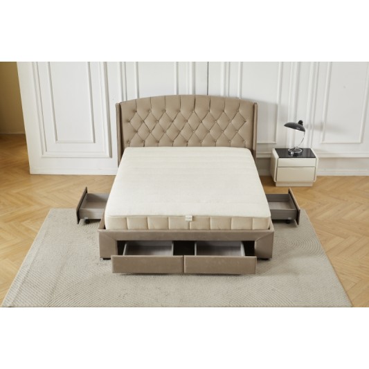 Διπλό Κρεβάτι Monaco Velvet 160x200c σε μπεζ χρώμα με αποθηκευτικό χώρο