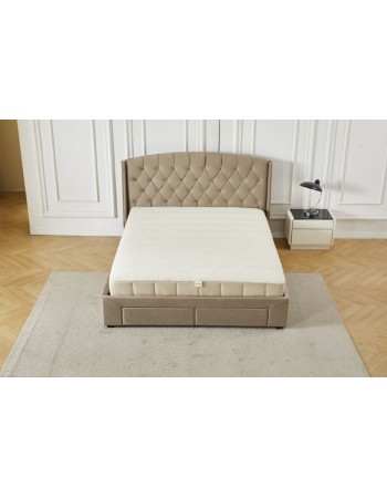 Διπλό Κρεβάτι Monaco Velvet 160x200c σε μπεζ χρώμα με αποθηκευτικό χώρο