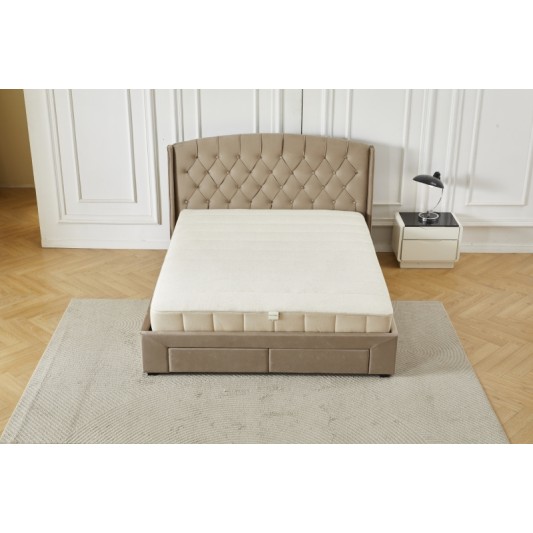 Διπλό Κρεβάτι Monaco Velvet 160x200c σε μπεζ χρώμα με αποθηκευτικό χώρο