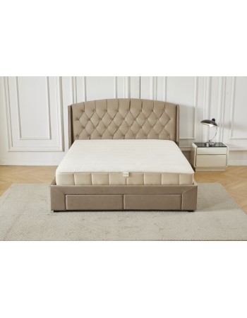 Διπλό Κρεβάτι Monaco Velvet 160x200c σε μπεζ χρώμα με αποθηκευτικό χώρο