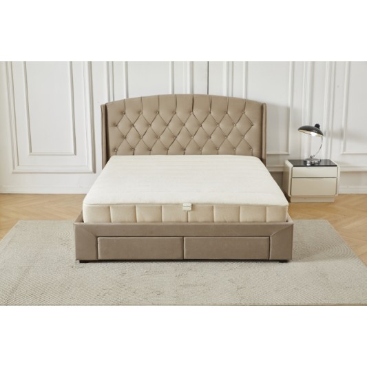 Διπλό Κρεβάτι Monaco Velvet 160x200c σε μπεζ χρώμα με αποθηκευτικό χώρο