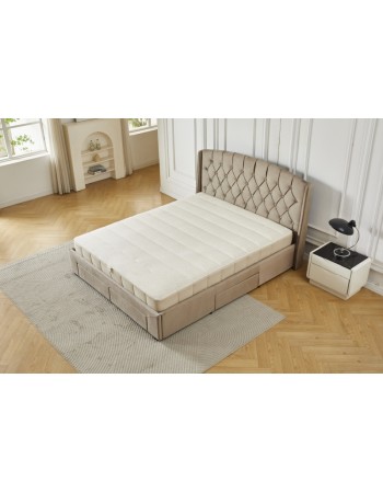 Διπλό Κρεβάτι Monaco Velvet 160x200c σε μπεζ χρώμα με αποθηκευτικό χώρο