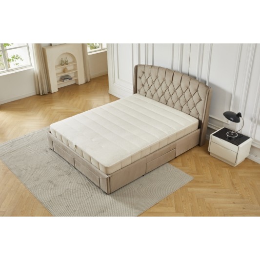 Διπλό Κρεβάτι Monaco Velvet 160x200c σε μπεζ χρώμα με αποθηκευτικό χώρο