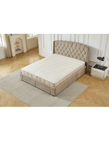 Διπλό Κρεβάτι Monaco Velvet 160x200c σε μπεζ χρώμα με αποθηκευτικό χώρο