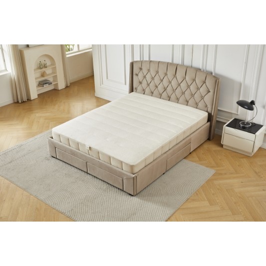 Διπλό Κρεβάτι Monaco Velvet 160x200c σε μπεζ χρώμα με αποθηκευτικό χώρο