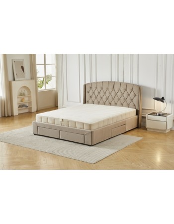 Διπλό Κρεβάτι Monaco Velvet 160x200c σε μπεζ χρώμα με αποθηκευτικό χώρο