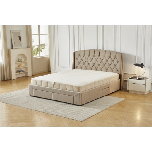 Διπλό Κρεβάτι Monaco Velvet 160x200c σε μπεζ χρώμα με αποθηκευτικό χώρο