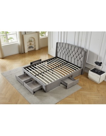 Διπλό Κρεβάτι Monaco Velvet 160x200c σε γκρι χρώμα με αποθηκευτικό χώρο