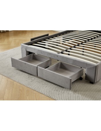 Διπλό Κρεβάτι Monaco Velvet 160x200c σε γκρι χρώμα με αποθηκευτικό χώρο