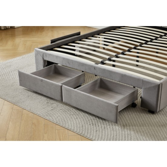 Διπλό Κρεβάτι Monaco Velvet 160x200c σε γκρι χρώμα με αποθηκευτικό χώρο