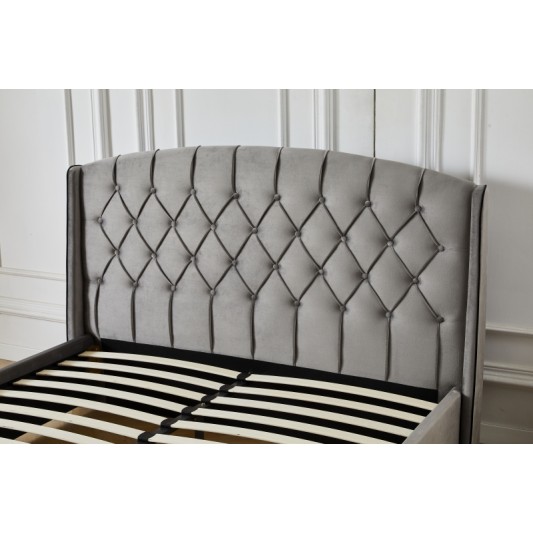 Διπλό Κρεβάτι Monaco Velvet 160x200c σε γκρι χρώμα με αποθηκευτικό χώρο