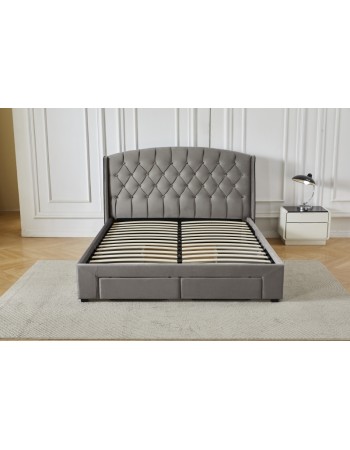Διπλό Κρεβάτι Monaco Velvet 160x200c σε γκρι χρώμα με αποθηκευτικό χώρο