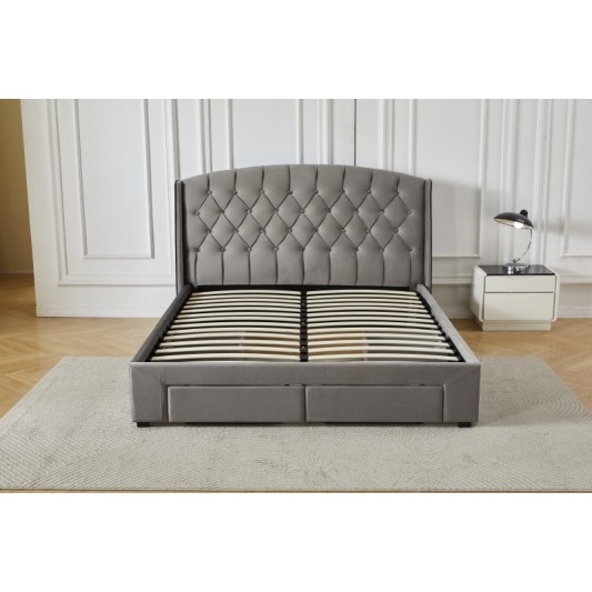 Διπλό Κρεβάτι Monaco Velvet 160x200c σε γκρι χρώμα με αποθηκευτικό χώρο
