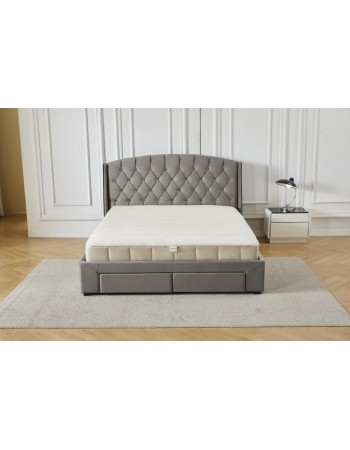 Διπλό Κρεβάτι Monaco Velvet 160x200c σε γκρι χρώμα με αποθηκευτικό χώρο